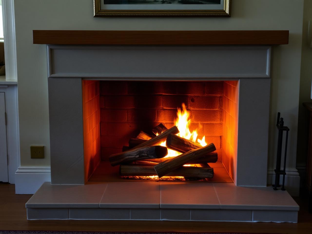 Lit fireplace